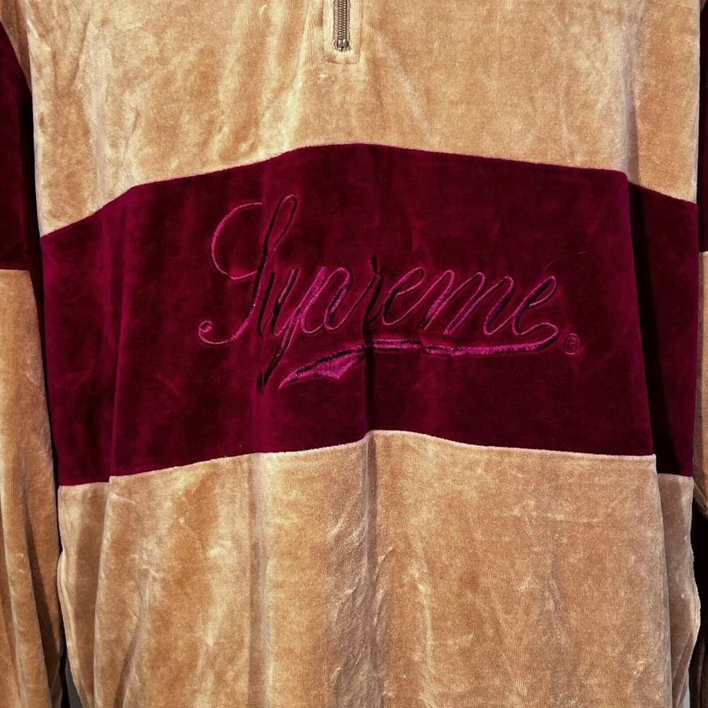 Mens Supreme 1/4 Zip Velour Pullover Sweater Shirt Color Block Size XL Y2K Style - Picture 3 of 7